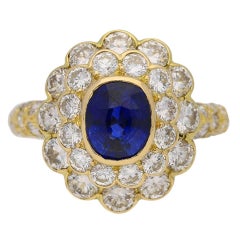 Retro 1970s Mauboussin France Natural Unenhanced Ceylon Sapphire Diamond Ring