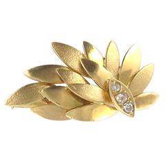 1970s Diamond Gold Leaf Brooch 7