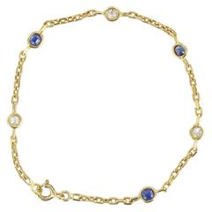 New Sapphire Diamond Gold Chain Bracelet