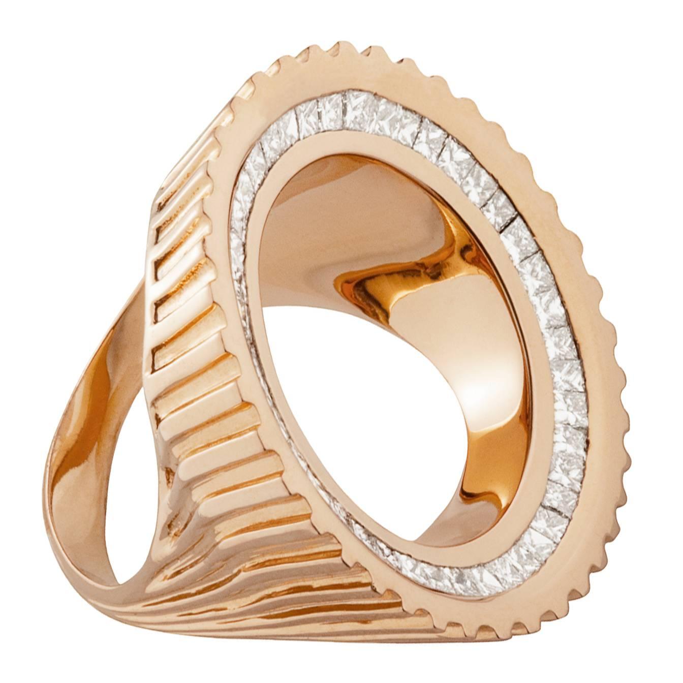 Hannah Martin London Diamond Gold Sculptural "Empty Sovereign" Ring For Sale