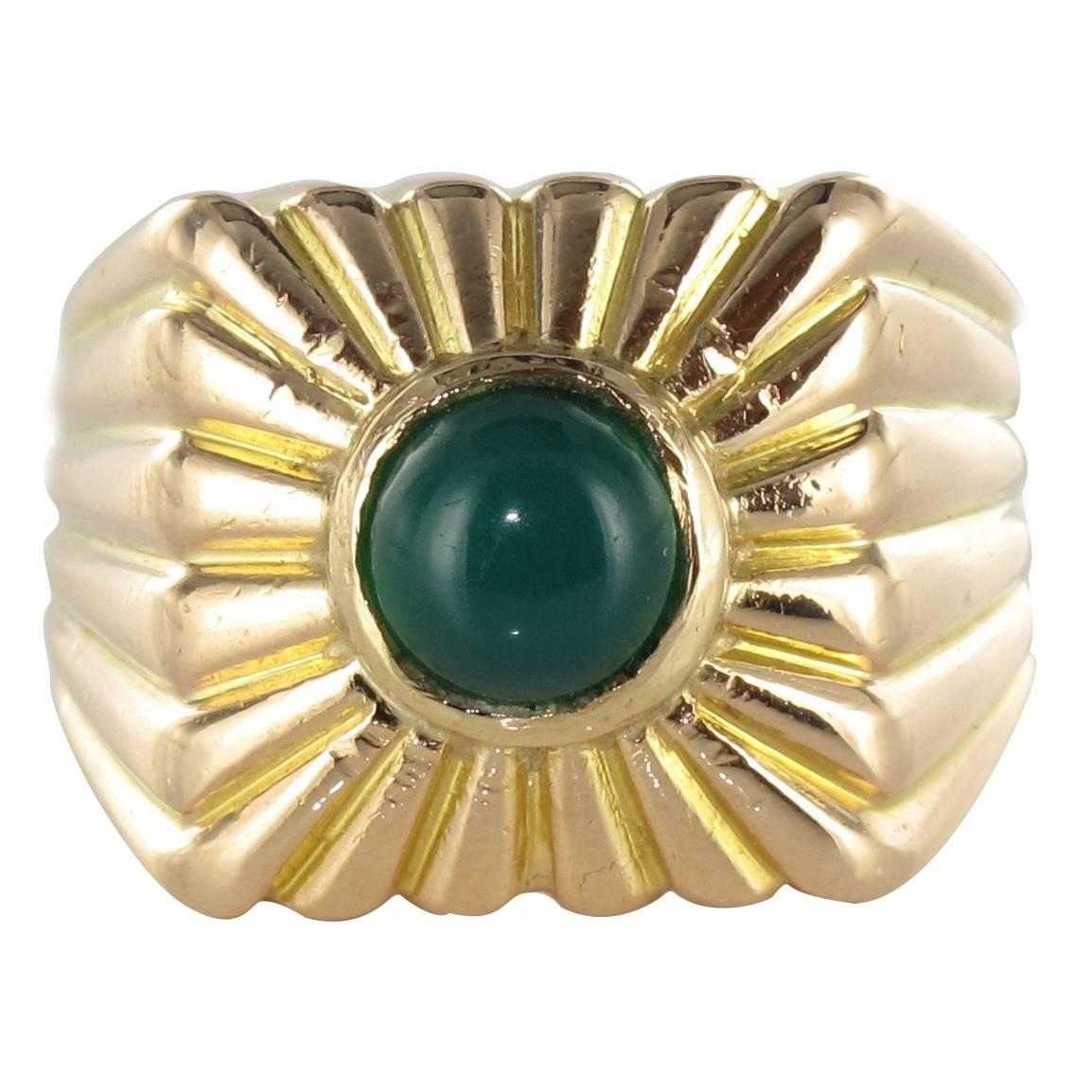 1960s Chrysoprase Gold Man's Signet Ring