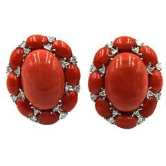 Coral Diamond Gold Earrings