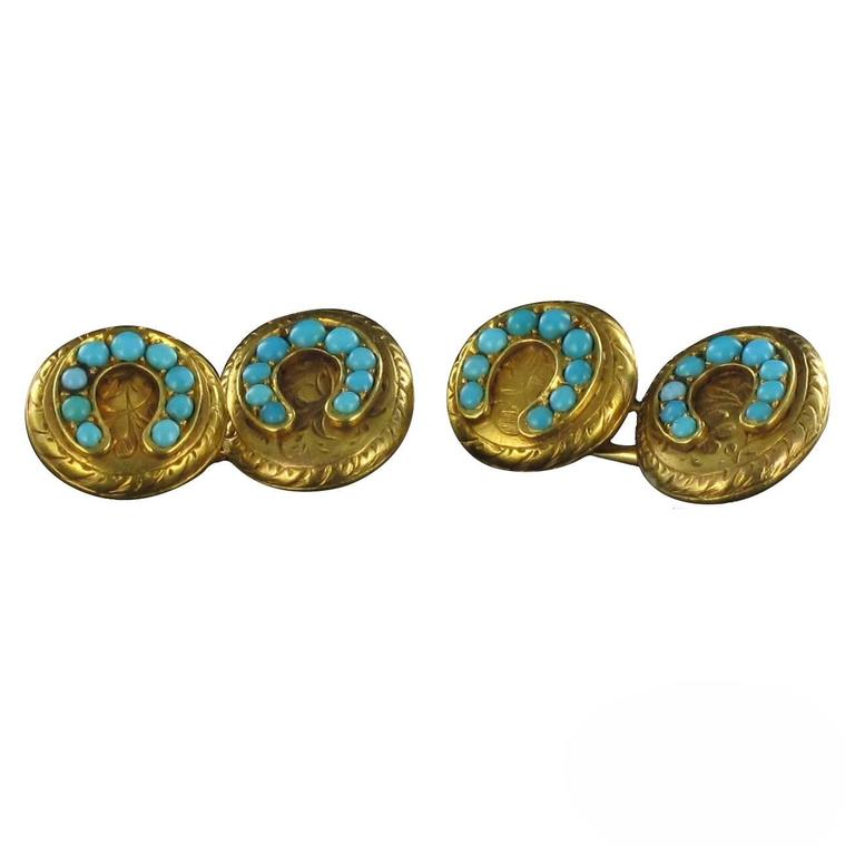 Antique Turquoise Gold Cufflinks For Sale at 1stdibs
