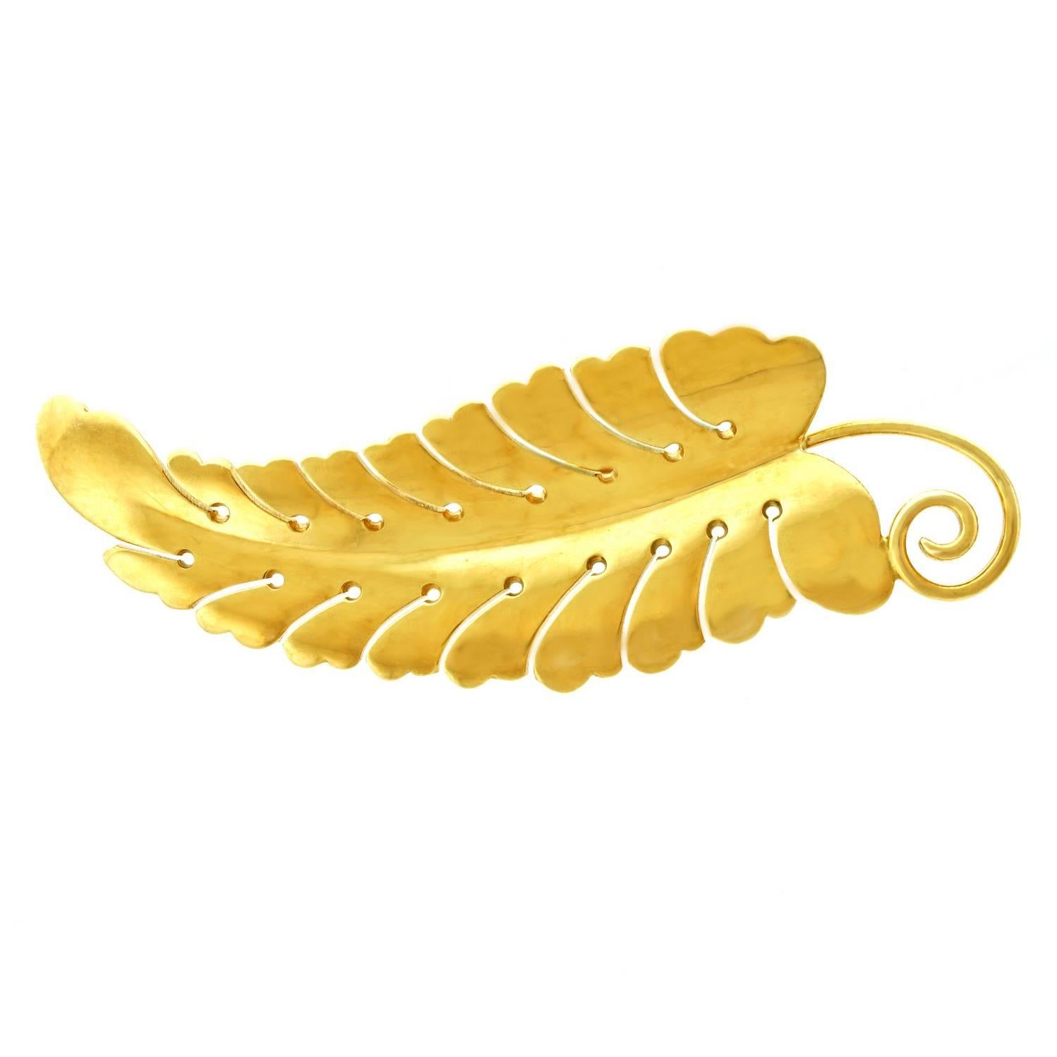 Tiffany & Co. Art Deco Gold Leaf Brooch