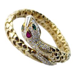 Claris.A Gem Set Diamond Gold Flexible Snake Bracelet 9