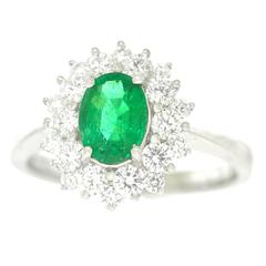 Vibrant Emerald and Diamond Ring in White Gold