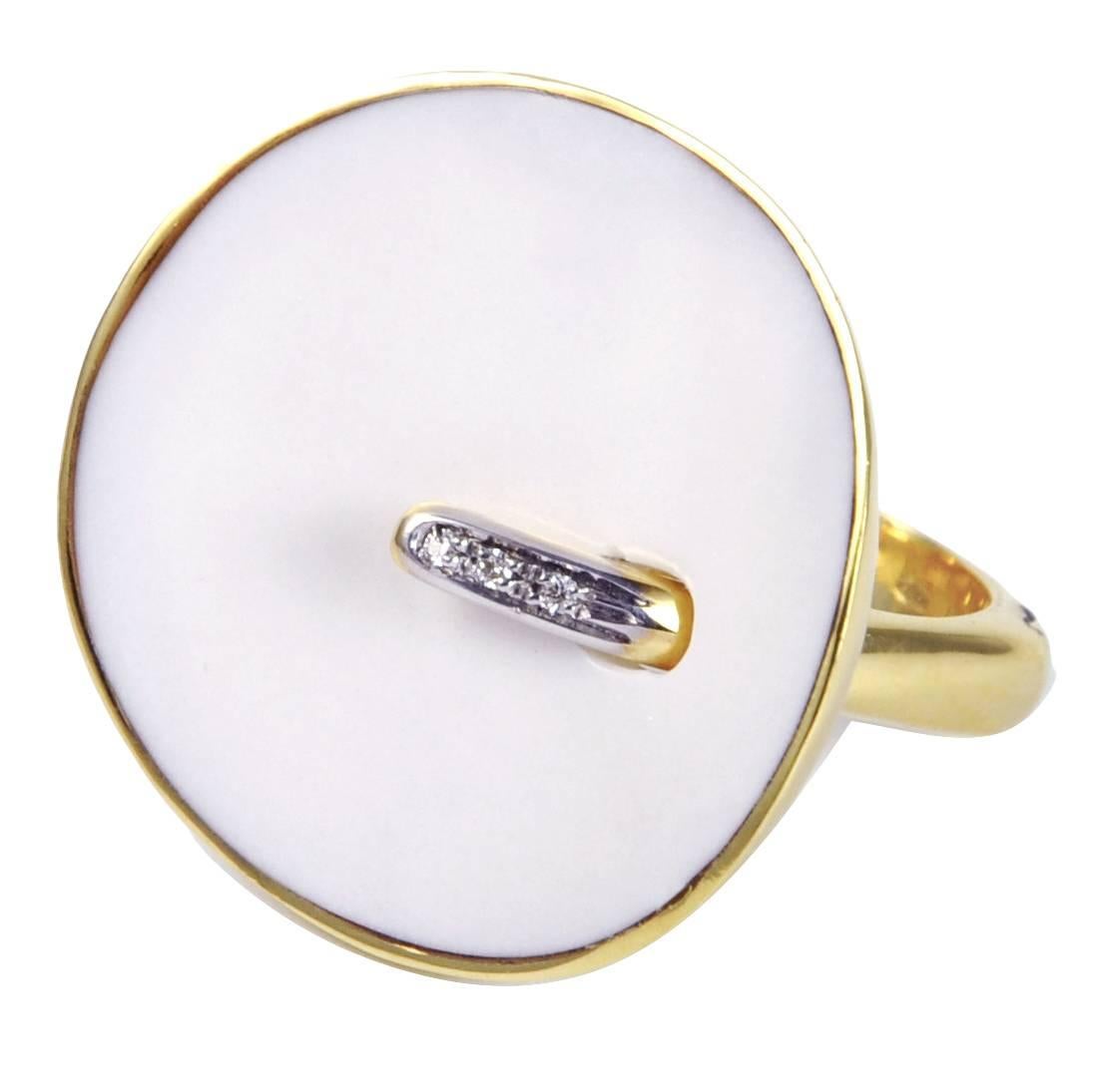 Modern White Onyx Diamond Gold Ring