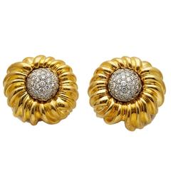 1980s Tiffany & Co. Pave Set Diamond Gold Earrings 