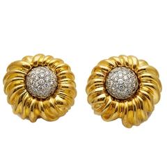 1980s Tiffany & Co. Pave Set Diamond Gold Earrings