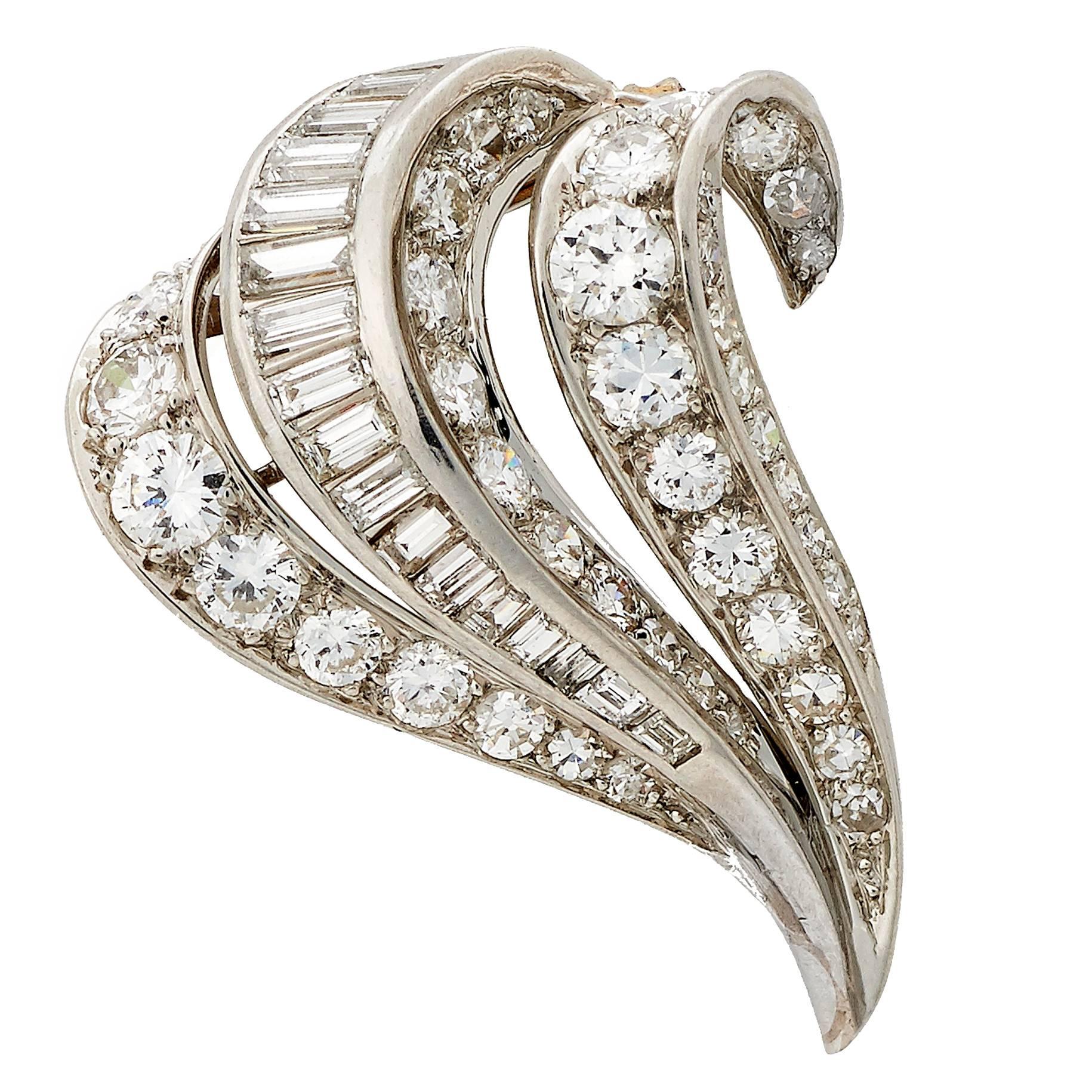 1930s Mauboussin Diamond Platinum Brooch