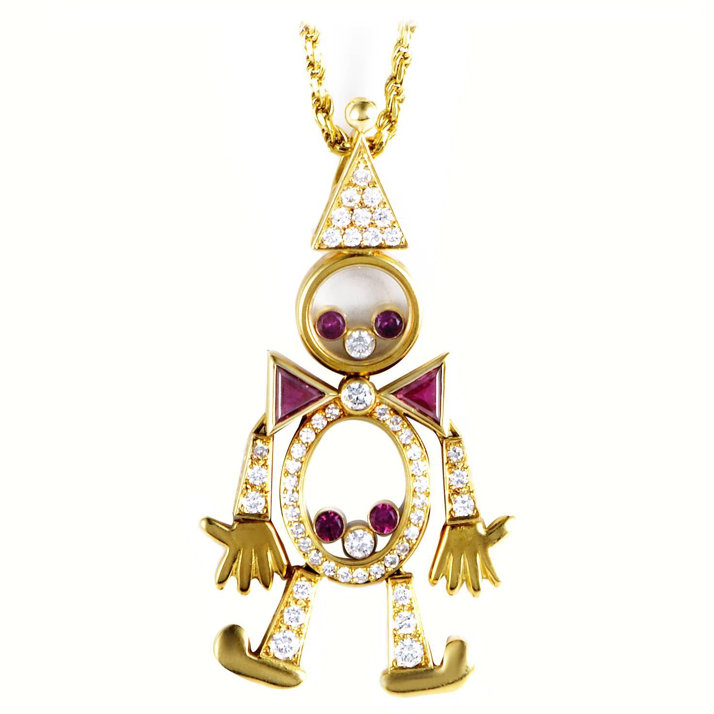Chopard Ruby Diamond Gold Clown Pendant Necklace