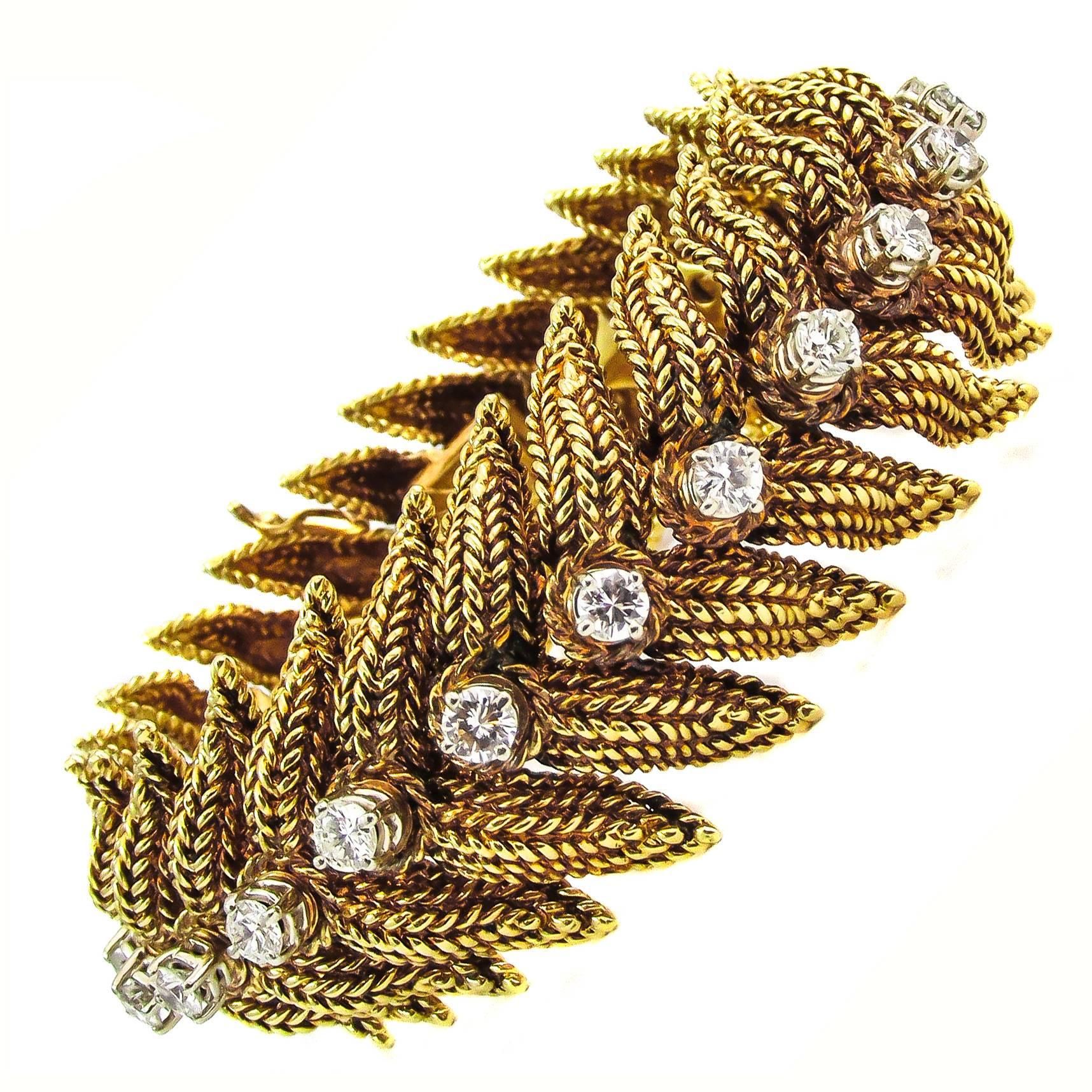 1970s Tiffany & Co. Diamond Braided Gold Bracelet