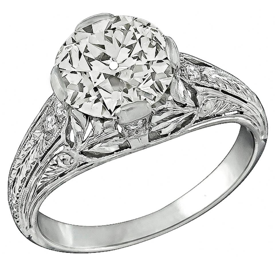 Antique 2.11 Carat Diamond Platinum Engagement Ring