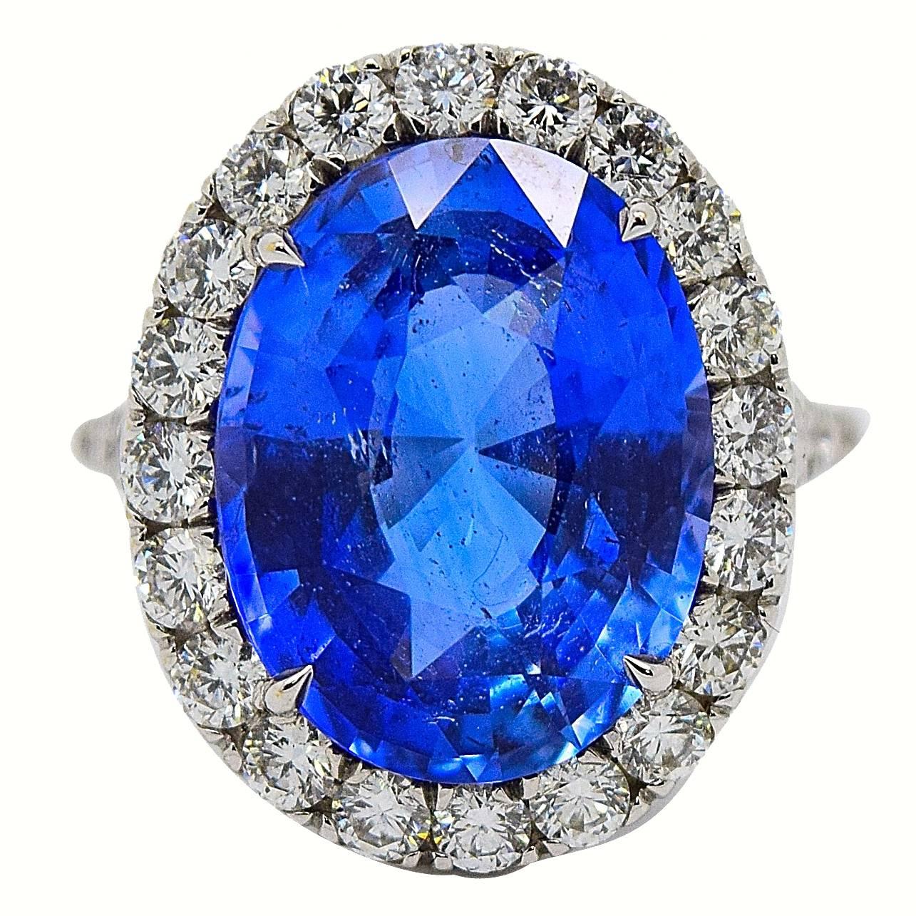 10.49 Carat GIA Cert Blue Sapphire Diamond Gold Ring For Sale