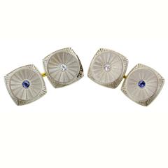 1920s Art Deco Sapphire Diamond Gold Platinum Cufflinks