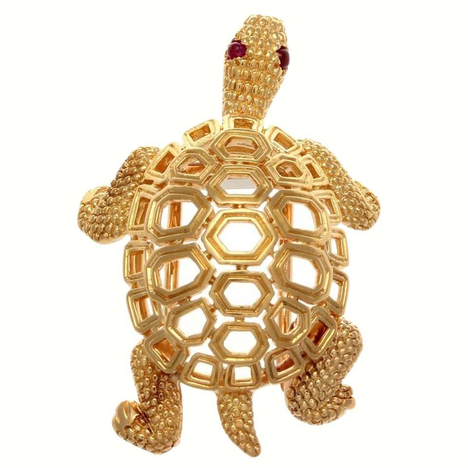 Cartier Paris Ruby Gold Turtle Brooch