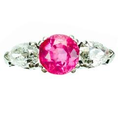 Antique Burma No Heat Pink Sapphire Diamond Platinum Ring