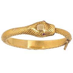 Antique 1850s Enduring Love Ruby Gold Snake Bracelet 
