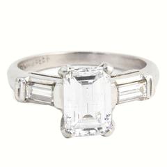 1.54 Carat Emerald-Cut Diamond Platinum Classic Engagement Ring