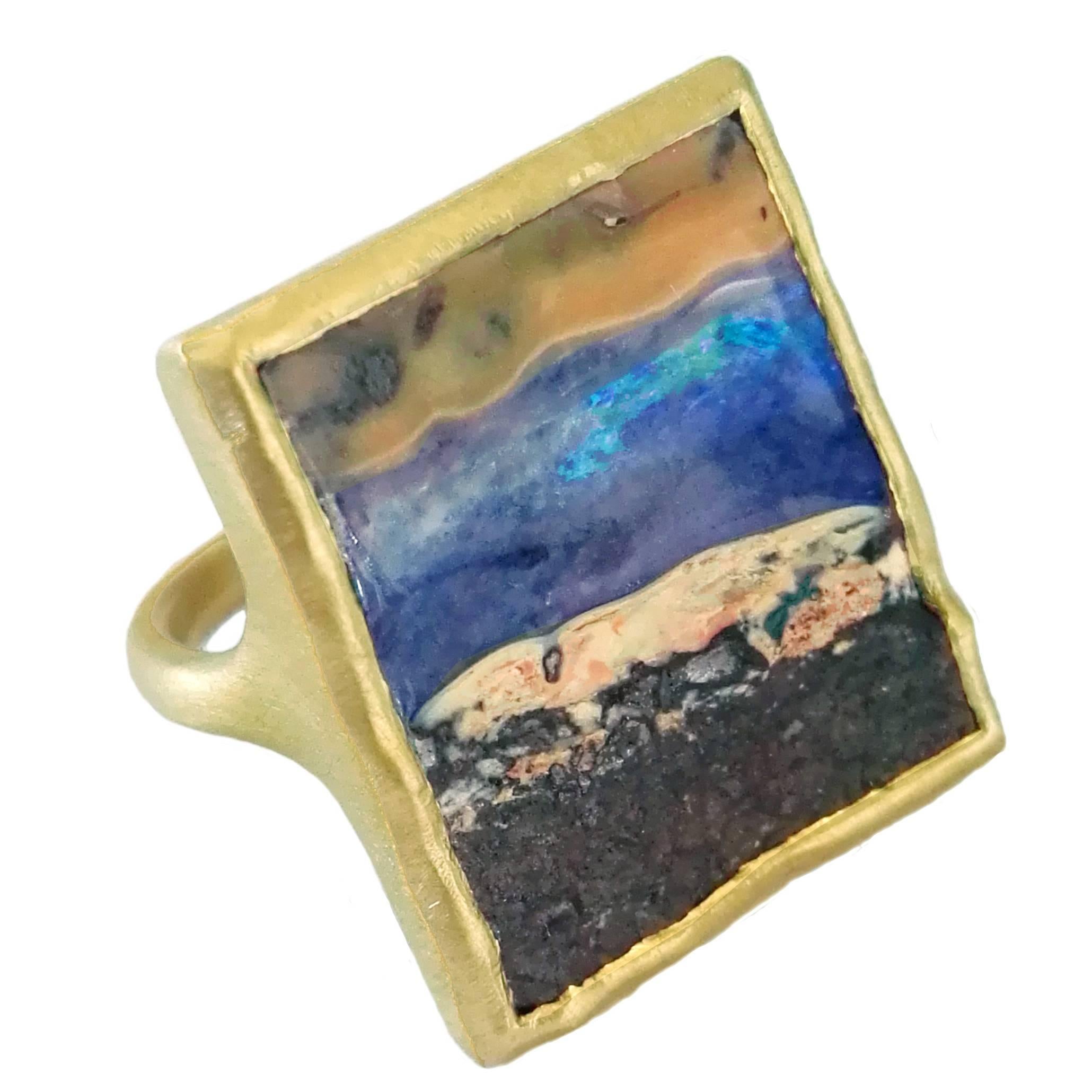 Dalben Unique Boulder Opal Satin Gold Ring