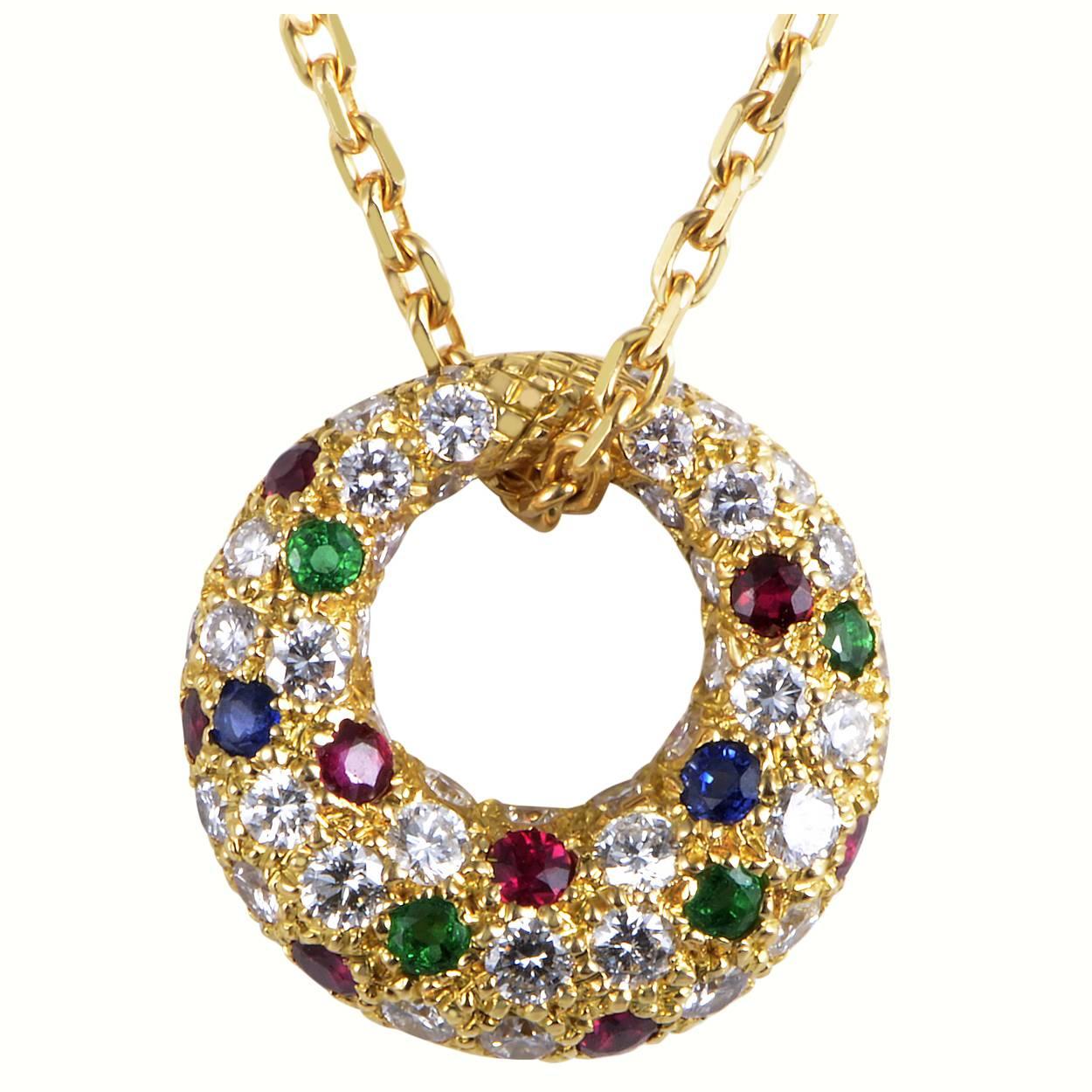 Van Cleef & Arpels Precious Gemstone Gold Pendant Necklace