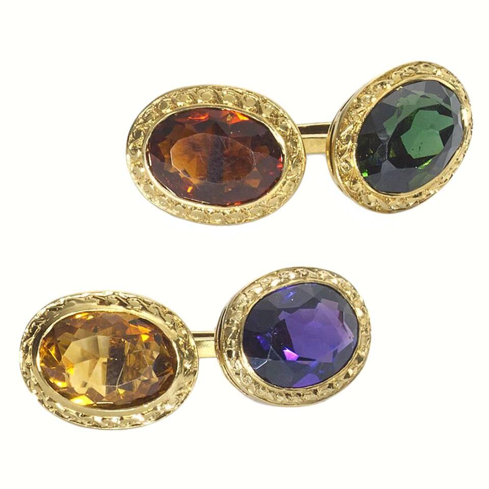 1930s Multi Gem Gold Cufflinks