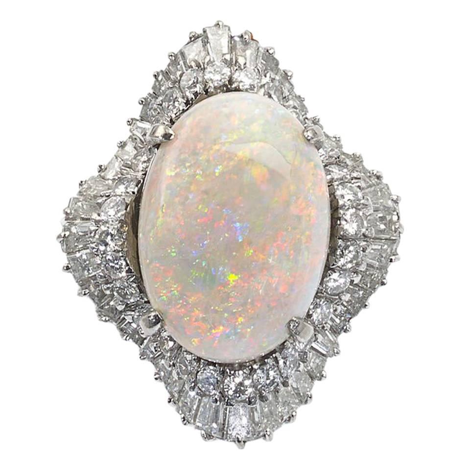 1950s Opal Diamond Gold Cluster Ring