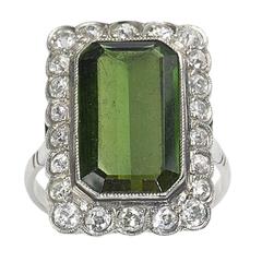 Tourmaline Diamond Platinum Cluster Ring 5