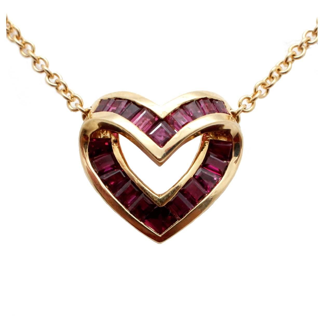 Charles Krypell Signed Elegant Natural 2.00 carats Ruby Baguettes Gold Necklace For Sale