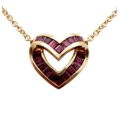 Charles Krypell Signed Elegant Natural 2.00 carats Ruby Baguettes Gold Necklace