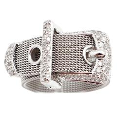 Gorgeous Pave Set Diamond in 18kt White Gold Unique Fashion Belt Buckle Ring