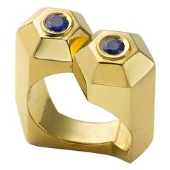 1940s Retro French Sapphire Diamond Gold Ring