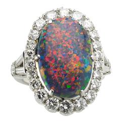 Black Opal Diamond Platinum Cluster Ring