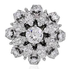 2.5 Carats Round and Marquise Diamonds Two Color Gold Cluster Ring