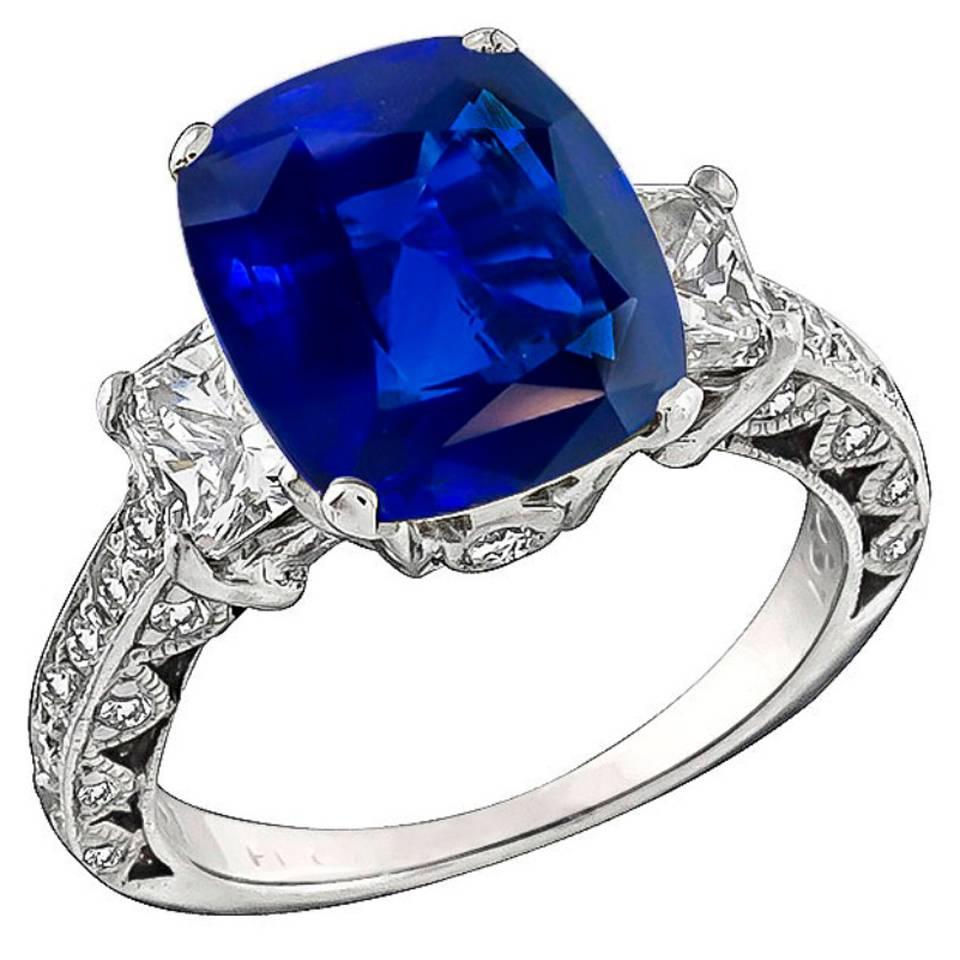 Stunning Natural 3.99 Carat Sapphire Diamond Platinum Ring