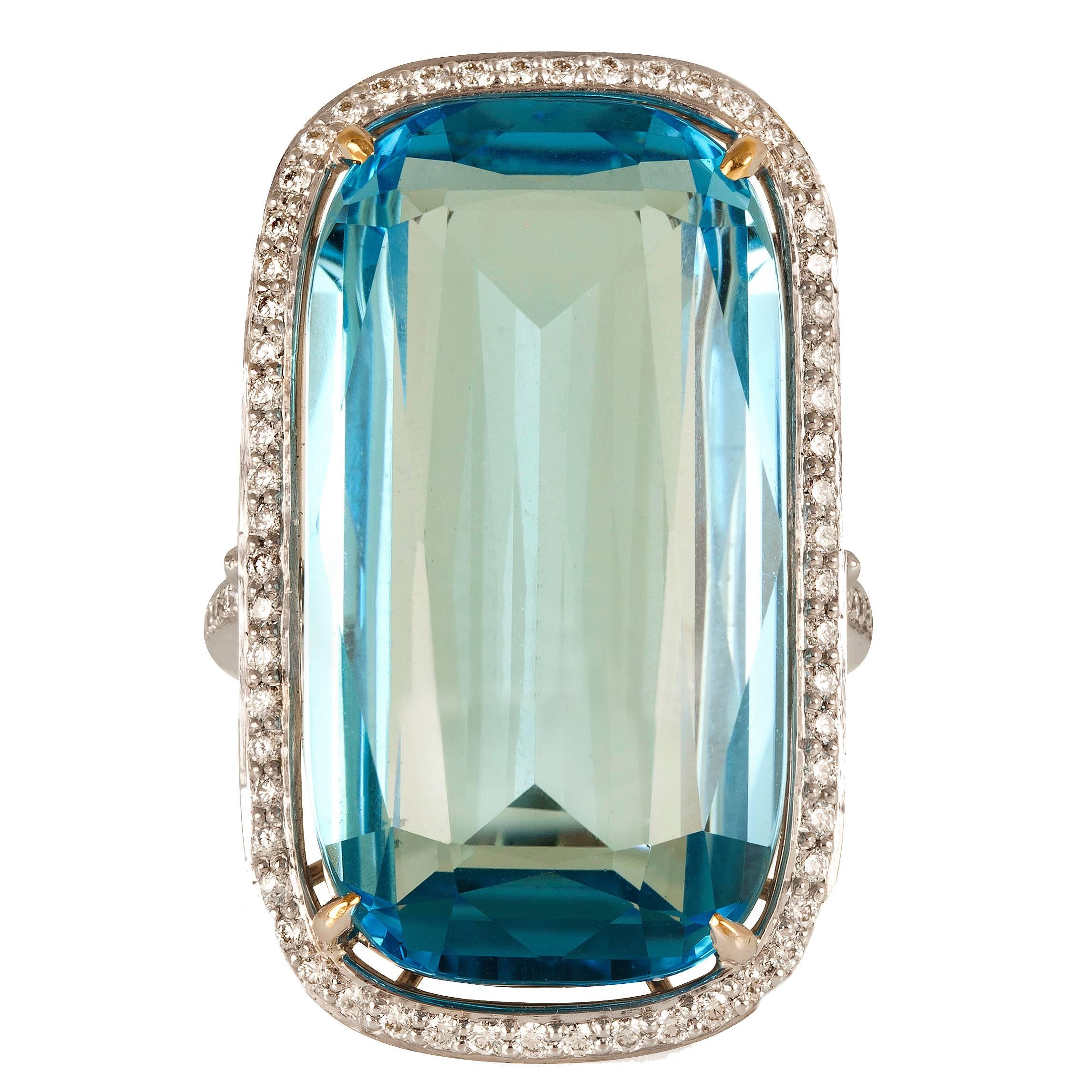 Paolo Costagli Blue Topaz Diamond Gold Ring For Sale