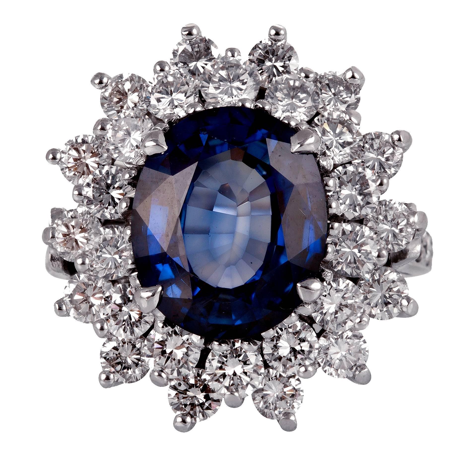 6.95 Carat Sapphire Diamond Ring For Sale