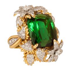 Bielka Green Tourmaline Diamond Gold Platinum Ring 