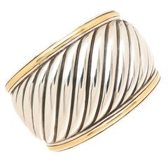 David Yurman Wide Silver Gold Thoroughbred Cuff Bracelet