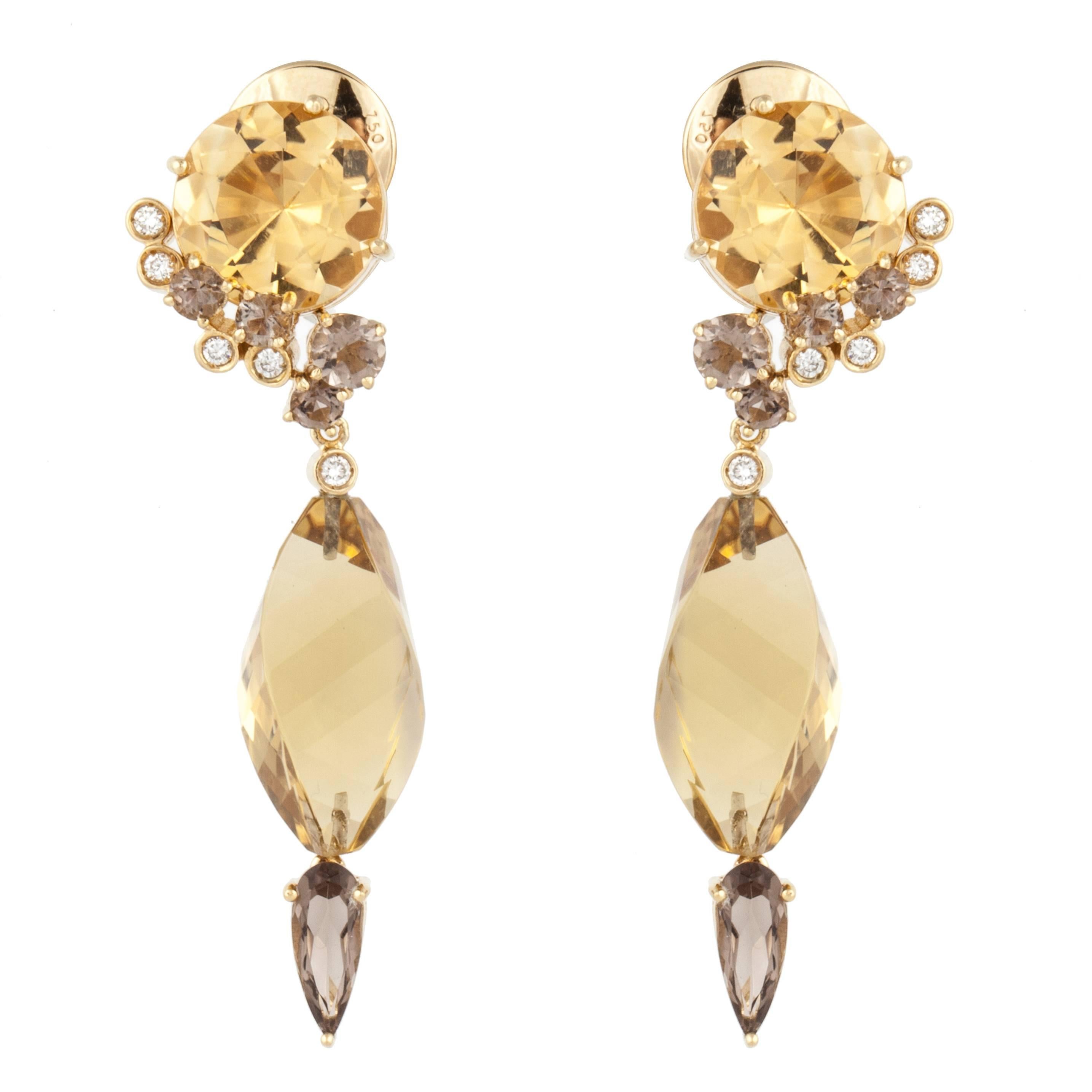 Denoir 18K Gold Citrine Topaz Diamond Earrings