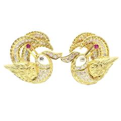 Aletto Brothers Diamond Ruby Gold Bird Earrings