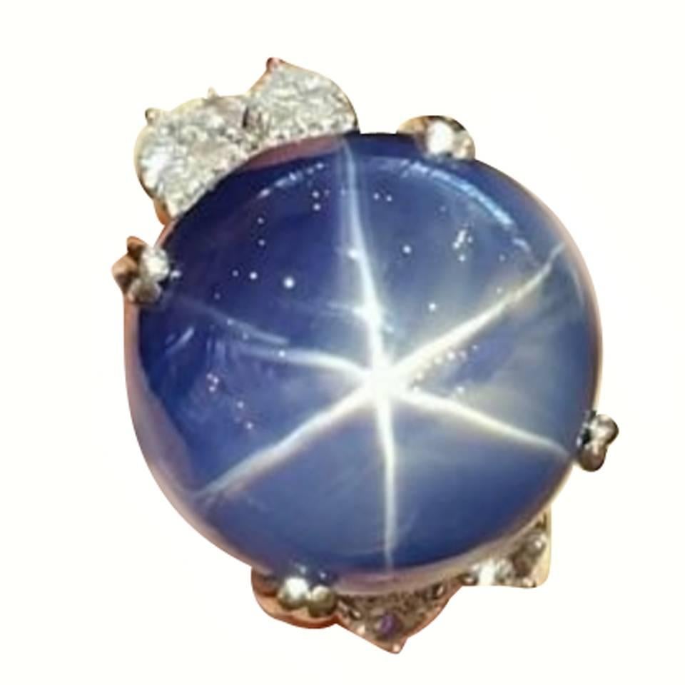 101.55 Carat GIA Certified Unheated Ceylon Star Sapphire Diamond Platinum Ring