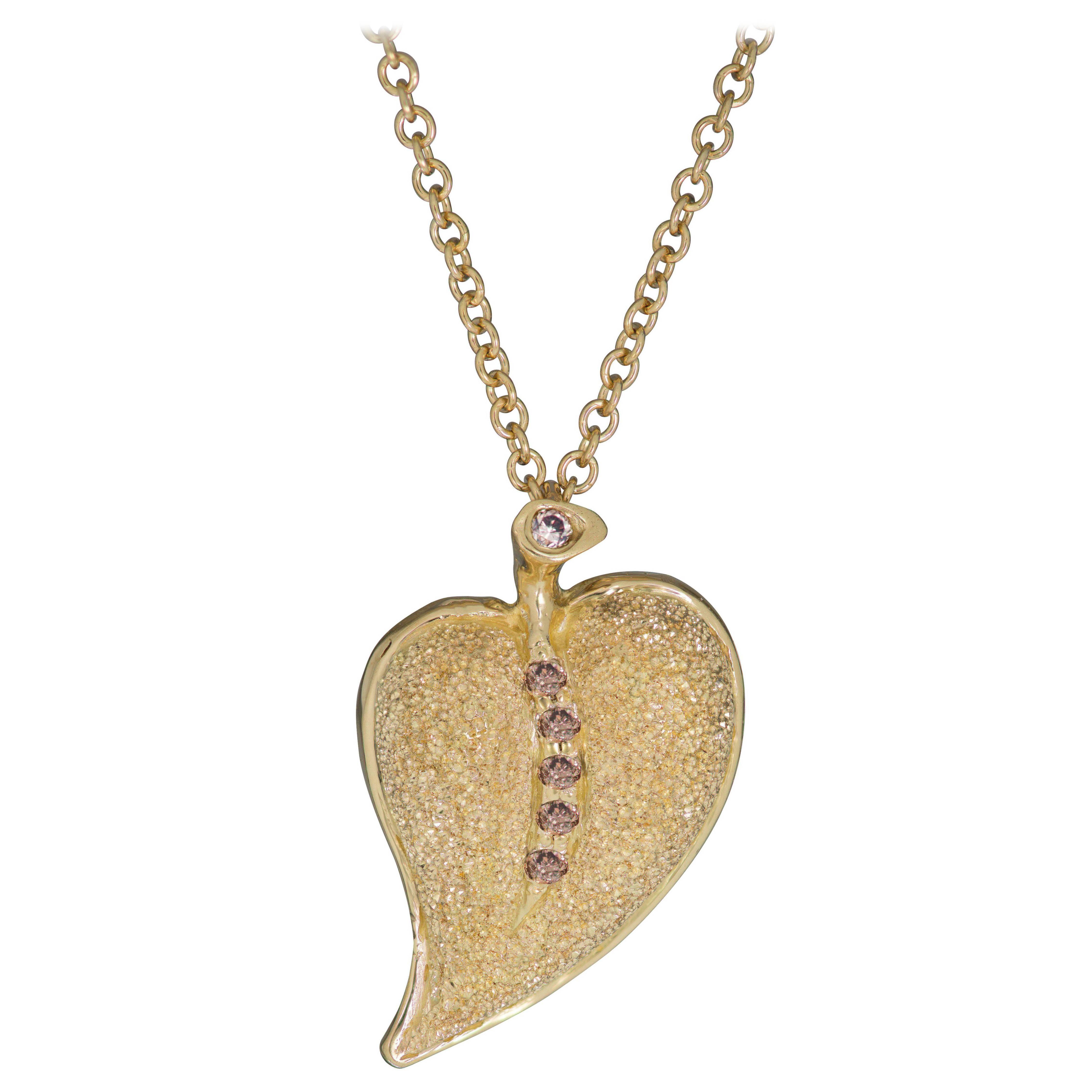 Alex Soldier Diamond Yellow Gold Textured Leaf Pendant Necklace On Gold Chain
