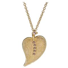 Alex Soldier Diamond Yellow Gold Textured Leaf Pendant Necklace On Gold Chain