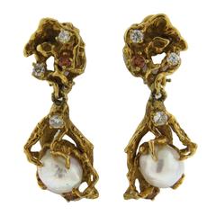 Arthur King Perle Fancy Diamant Gold Tropfenohrringe