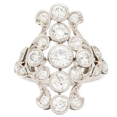 Art Deco Old European Diamond Platinum Shield Ring Art Deco Old European Diamond Platinum Shield Ring