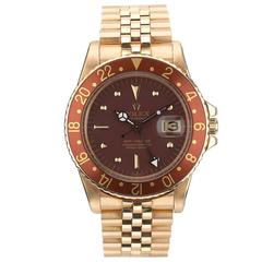 Rolex Yellow Gold GMT Master Rootbeer Automatic Wristwatch