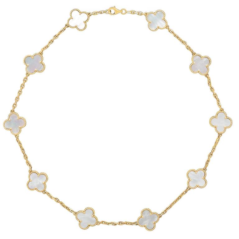 Van Cleef and Arpels Alhambra 10 Mother of Pearl Clover Motifs Necklace at 1stDibs motherof