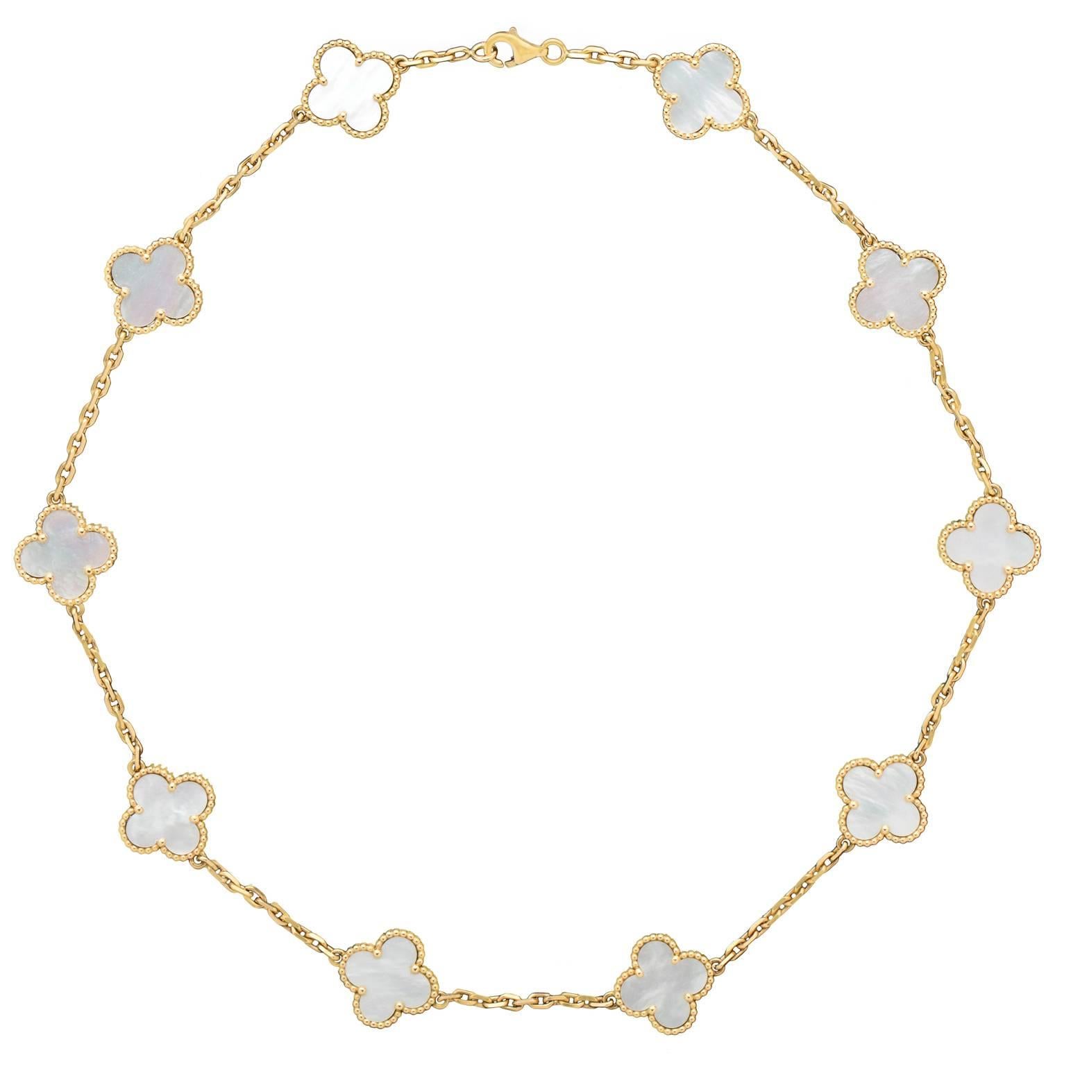 Van Cleef & Arpels Alhambra 10 Mother of Pearl Clover Motifs Necklace