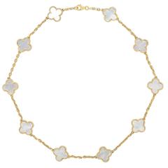 Vintage Van Cleef & Arpels Alhambra 10 Mother of Pearl Clover Motifs Necklace